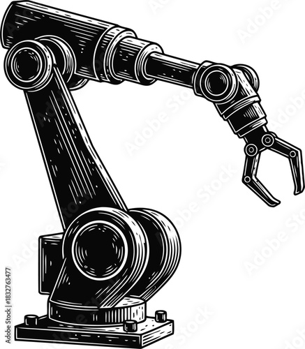 Industrial robotic arm silhouette with gripper for manufacturing and automation processes