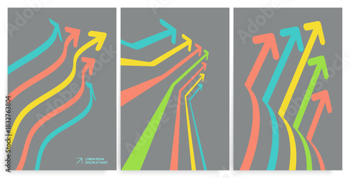 Wavy arrows moving upwards. Concept of competition, leadership, teamwork, success, or goal achievement. Increasing business investment income. Vector for brochure, poster, cover, presentation, flyer.