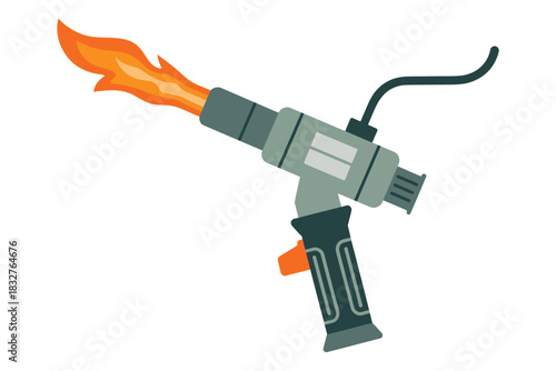 A blowtorch ignites a powerful flame on a white background.