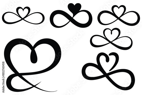 Black infinity heart symbols on white background infinity symbol