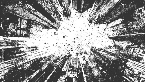 Black and white abstract grunge texture of tall buildings viewed from below vector 1