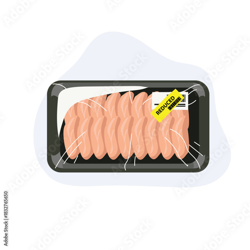 packaged chicken meat raw poultry in plastic wrap with reduced price label supermarket food