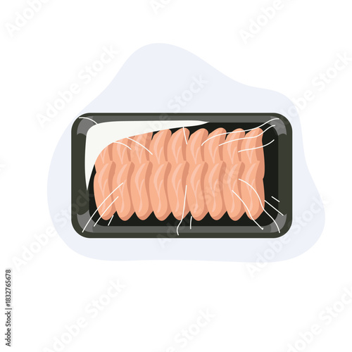 Top view of raw chicken fillet packaged food in plastic tray with cling wrap fresh poultry