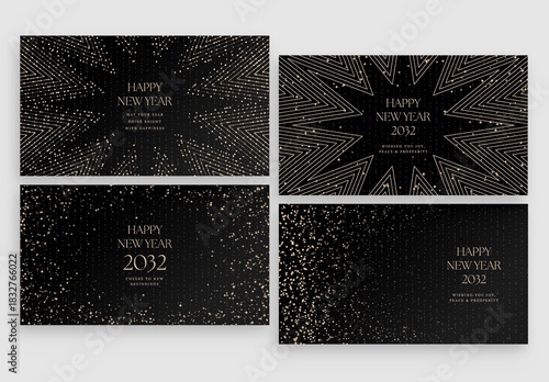 Happy New Year Background Templates for NYE Poster, Flier & Social Media Post Layouts, in Luxe Minimalist Black & Gold