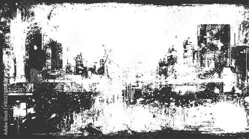 Black and white textured grunge background with abstract distressed urban elements vector