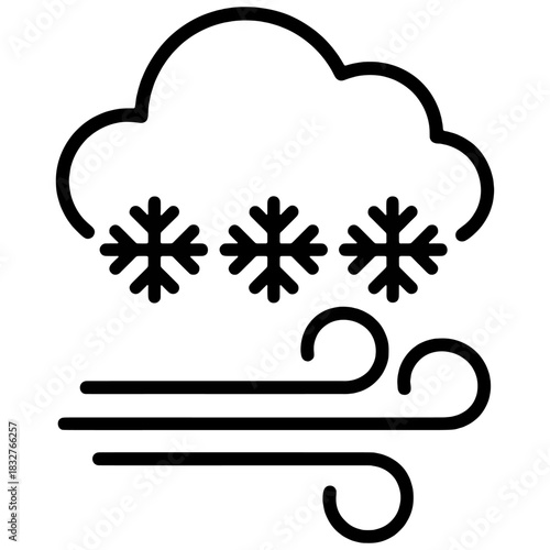 Snowstorm Weather Icon showing a snow cloud with snowflakes and strong wind, representing a snowstorm or blizzard conditions