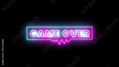 Neon Game Over Sign with Glowing Pink and Cyan Retro Motion Graphics