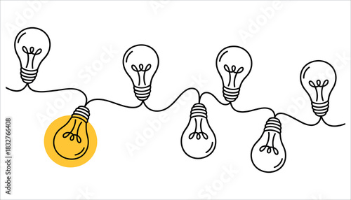 String of outline light bulbs one illuminated yellow circle string lights idea