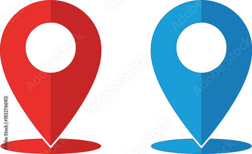 Red and blue map pointer icons for location and navigation