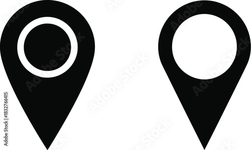 Two black and white map pin icons for location and navigation