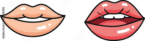 Two cartoon lips with different colors and styles on white background