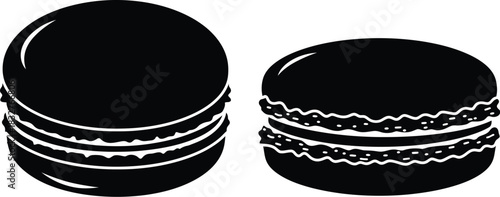 Elegant macaron silhouette duo black and white pastry illustration