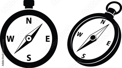 Two compass illustrations in black and white for navigation and direction