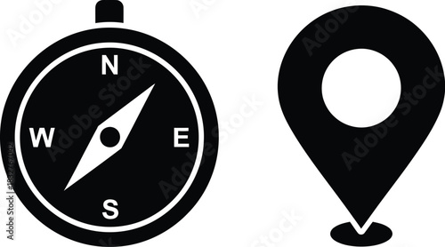 Compass and location pin icons for navigation and mapping services
