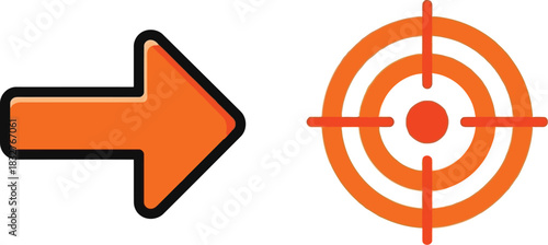Orange arrow pointing to a target concept of goal achievement and direction