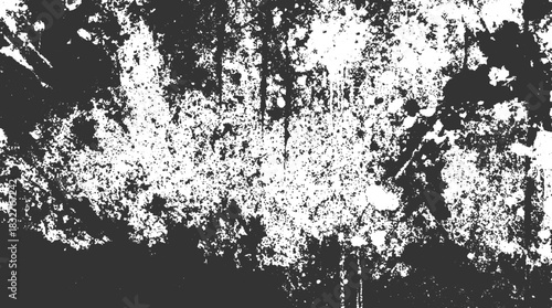 Black and white distressed grunge texture with abstract splatters and rough surfaces background