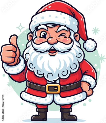 Cheerful Santa Claus giving a thumbs up with a wink, spreading holiday cheer and festive vibes for Christmas celebrations and seasonal marketing