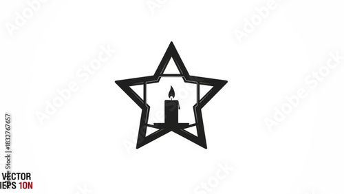 A stylized black silhouette of a lit candle within a star shaped lantern on a white background representing hope and guidance