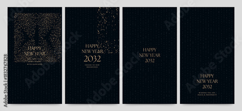 Happy New Year Background Vector Templates for NYE Poster & Flier Layouts, Social Media Posts & Banners, in Luxe Minimalist Black & Gold