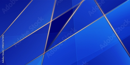 Dark blue Premium background with luxury polygonal pattern and gold triangle lines. Low poly gradient shapes luxury gold lines vector. Rich background, premium triangle polygons royal blue design.