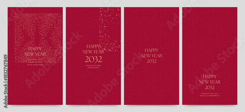 Happy New Year Background Vector Templates for NYE Poster & Flier Layouts, Social Media Posts & Banners, in Luxe Minimalist Red & Gold