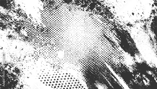 Black and white abstract halftone texture with grunge elements background