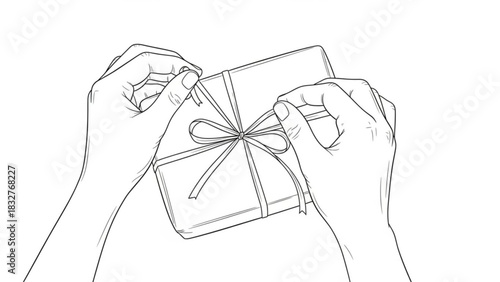 Hands carefully tying a ribbon bow on a gift box illustrating the art of thoughtful present wrapping and celebration preparation