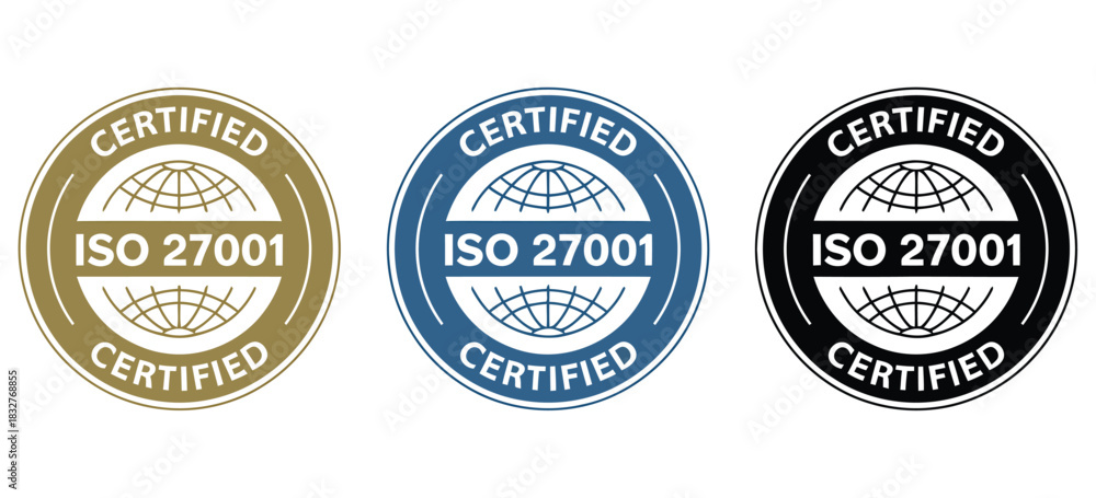 Obraz premium ISO 27001 certified emblems in three different colors.