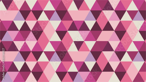 A seamless and repeating minimalist geometric pattern featuring a colorful mosaic of triangles in various shades of pink, purple, and magenta