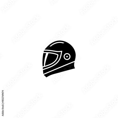 Illustration of a black motorcycle helmet with visor design on transparent background