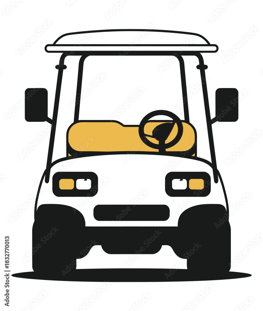 Fototapeta premium A clean, stylized illustration of a white golf cart facing forward.