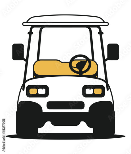 A clean, stylized illustration of a white golf cart facing forward.