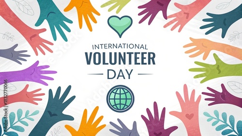 Hands raised with heart symbols, community volunteer unity and care celebration concept.