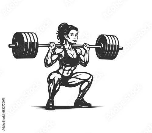 Muscular Female Bodybuilder Posing in Line Art Style