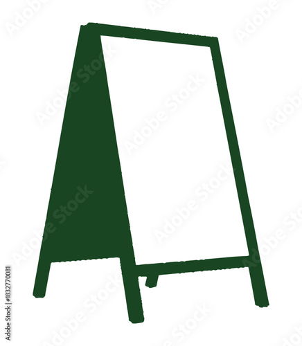A blank green A-frame sandwich board sign is ready for messages.