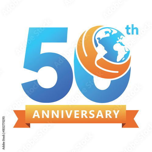 50th Anniversary Logo with Globe and Ribbon