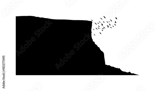 Dramatic cliffside silhouette with birds taking flight in stunning vector design