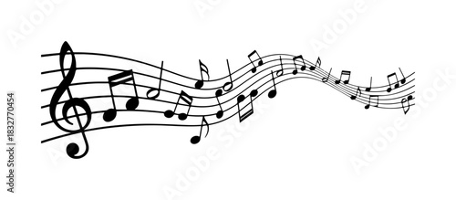 Elegant musical notes create a flowing musical design for creative projects