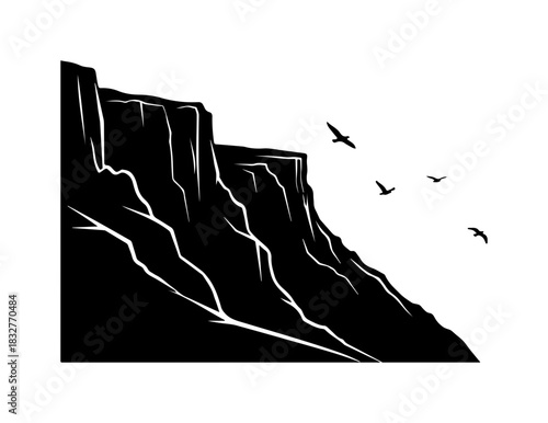 Stunning cliffs with birds flying high, vector design for adventurous travel themes