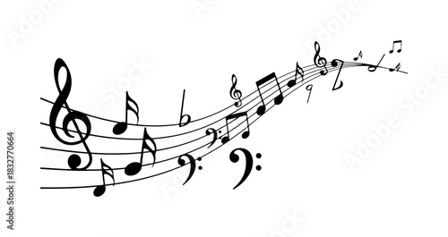 Curving Musical Staff with Notes