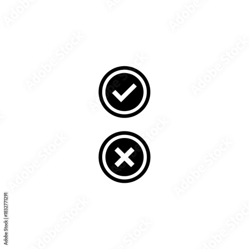 Illustration of a check mark and an x mark inside of circles on transparent background