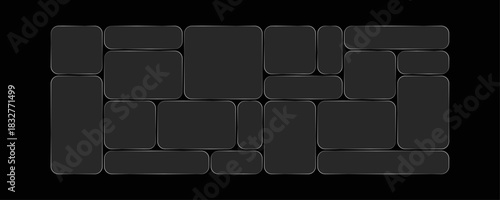 Transparent modern liquid bento grid glass frame effect UI panel template design. Web interfaces transparent surface UI UX design.