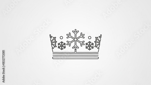 Elegant winter crown icon featuring delicate snowflakes and circular accents on a clean white background symbolizing royalty and the frosty season