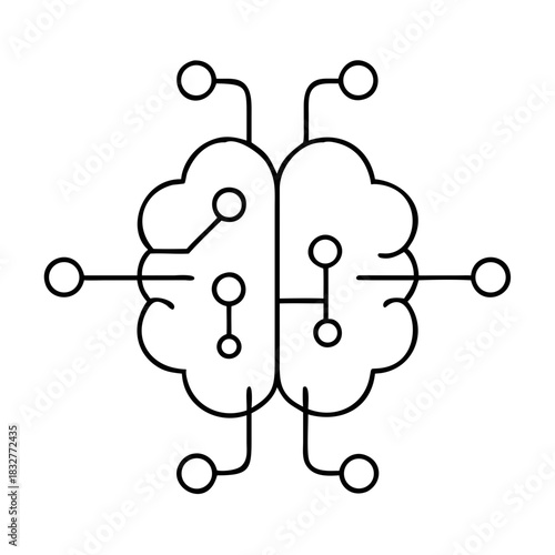 Digital brain outline with circuit connections illustration on transparent background