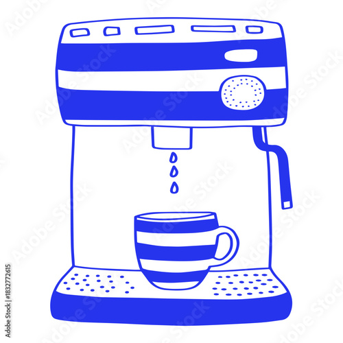 Blue Coffee Maker Doodle Illustration