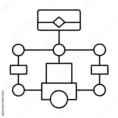 Diagram showing relations between shapes and connections on transparent background