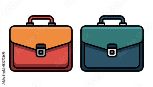 Two flat design briefcases one orange and red the other teal and blue luggage travel