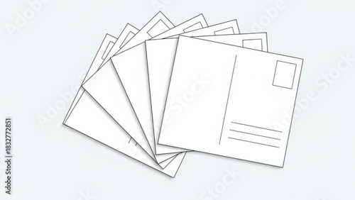 A fan of blank white postcards with lines and a square for a stamp ready for your personal messages and designs