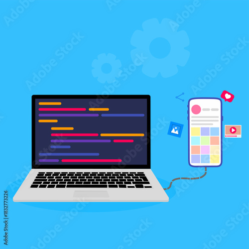 Coding on Laptop Connected to Smartphone