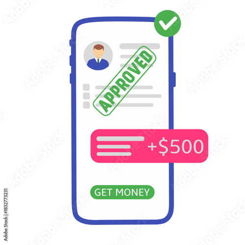 Loan Approval Mobile App. Approved Money Transfer on Smartphone